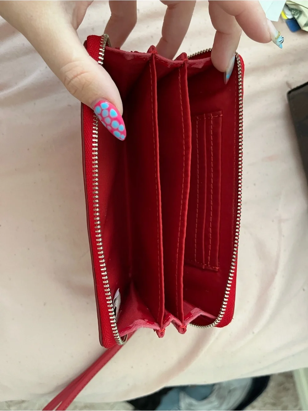 Coach Red Leather Zip Wristlet Wallet with Silver Logo